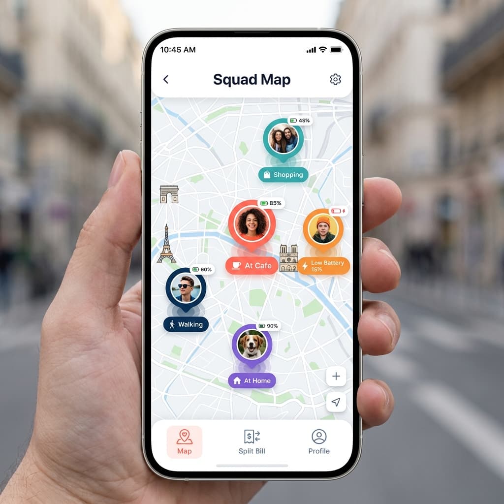 Friend Map showing real-time location tracking